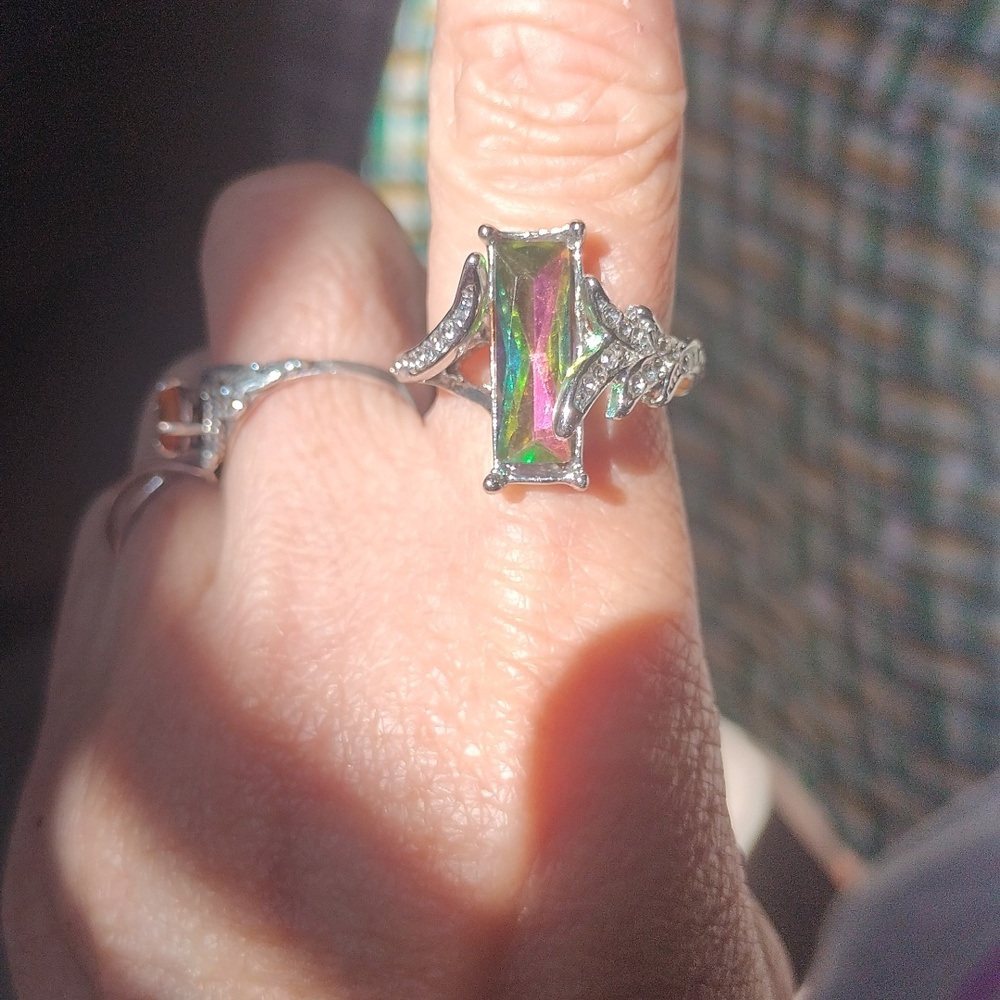 Rectangular Cubic Zirconia Rainbow Ring - image 2